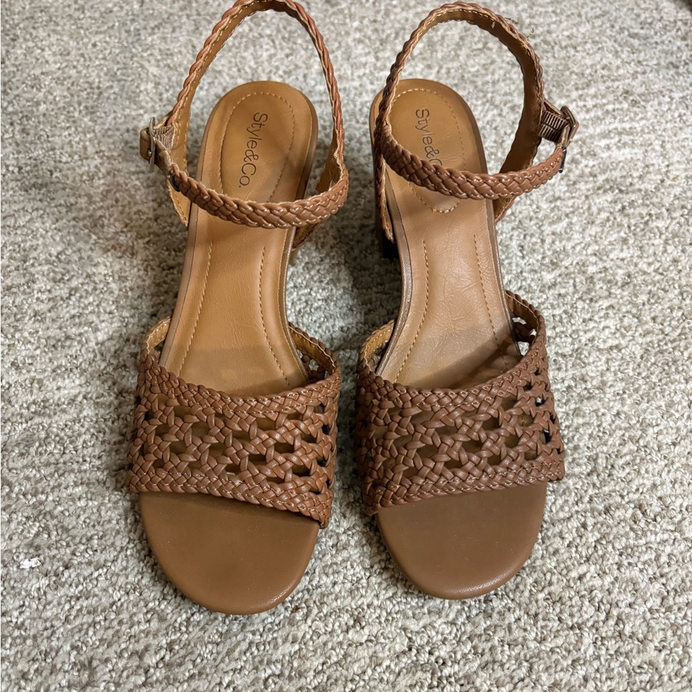 Style & Co. Women's Tan Braided Heeled Sandals